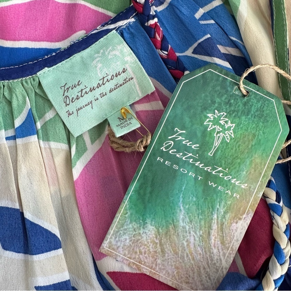NEW True Destinations Maxi Sun Dress Swim Coverup Tropical Leaf Print, Medium - Picture 6 of 10